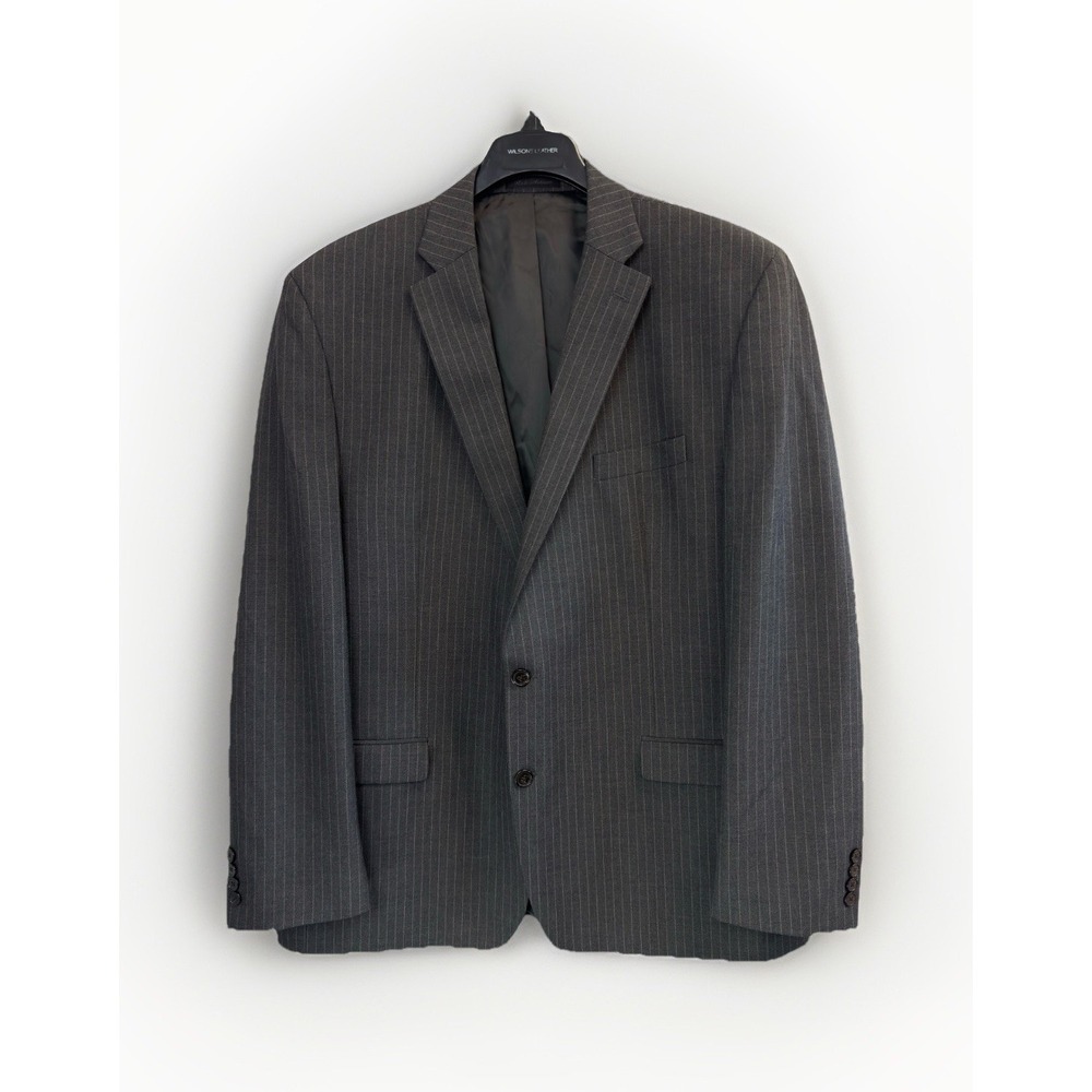 Chaps Men's 48L Sport Coat Blazer Two Button‎ Gray Pinstriped Jacket